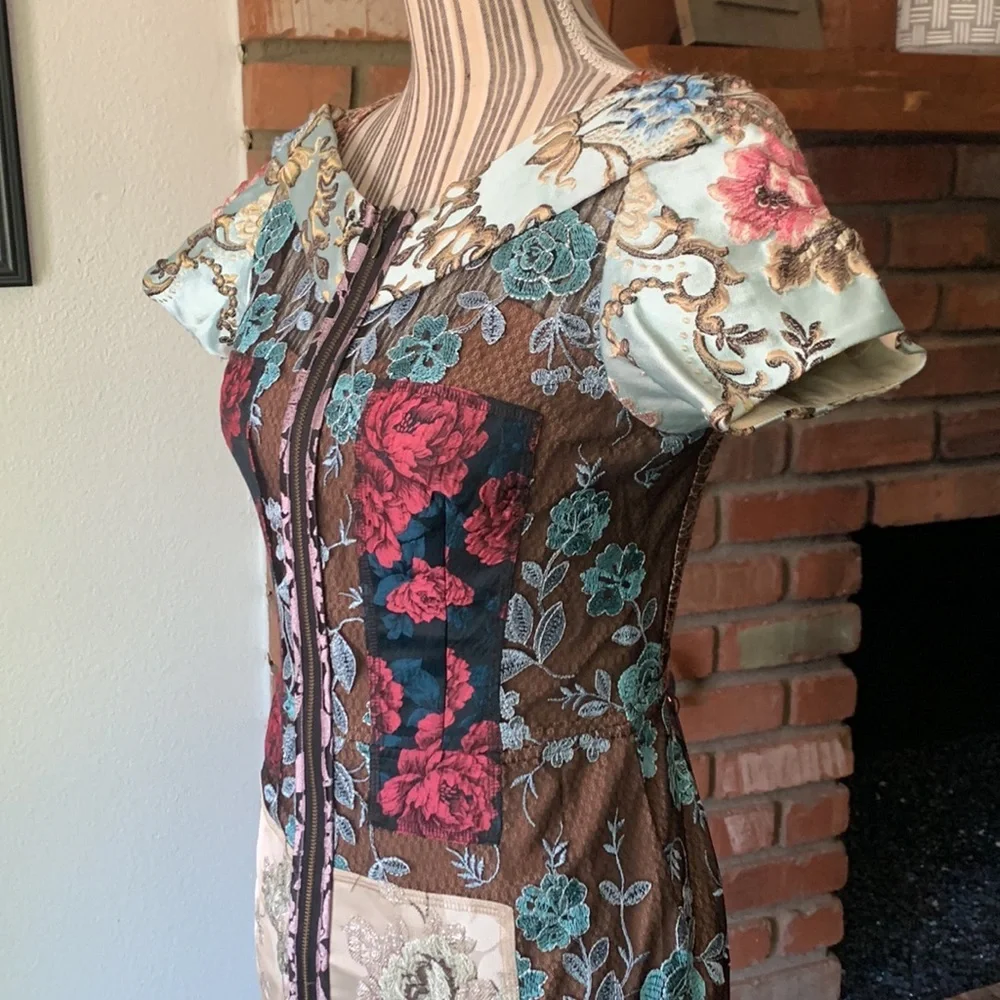 Anthropologie Byron Lars “Beguile” Pieced Brocade Dress Embroidered Floral Sz 2P - Picture 11 of 16
